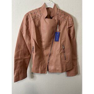 Chouyatou Blush Pink Faux Leather Motto Jacket Size XL